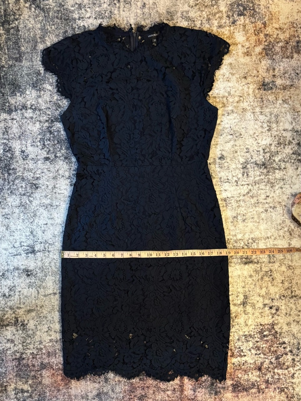 MEROKEETY Navy Blue Sleeveless Lace Floral Cocktail Dress Size M - Picture 9 of 10